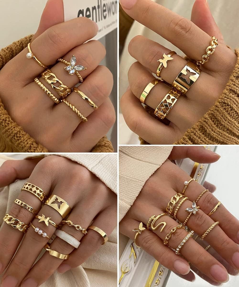 iF YOU 30 Pcs Gold Knuckle Rings Set for Women Girls, Boho Butterfly Snake Stackable Finger Rings, Silver Midi Rings Pack Xpress