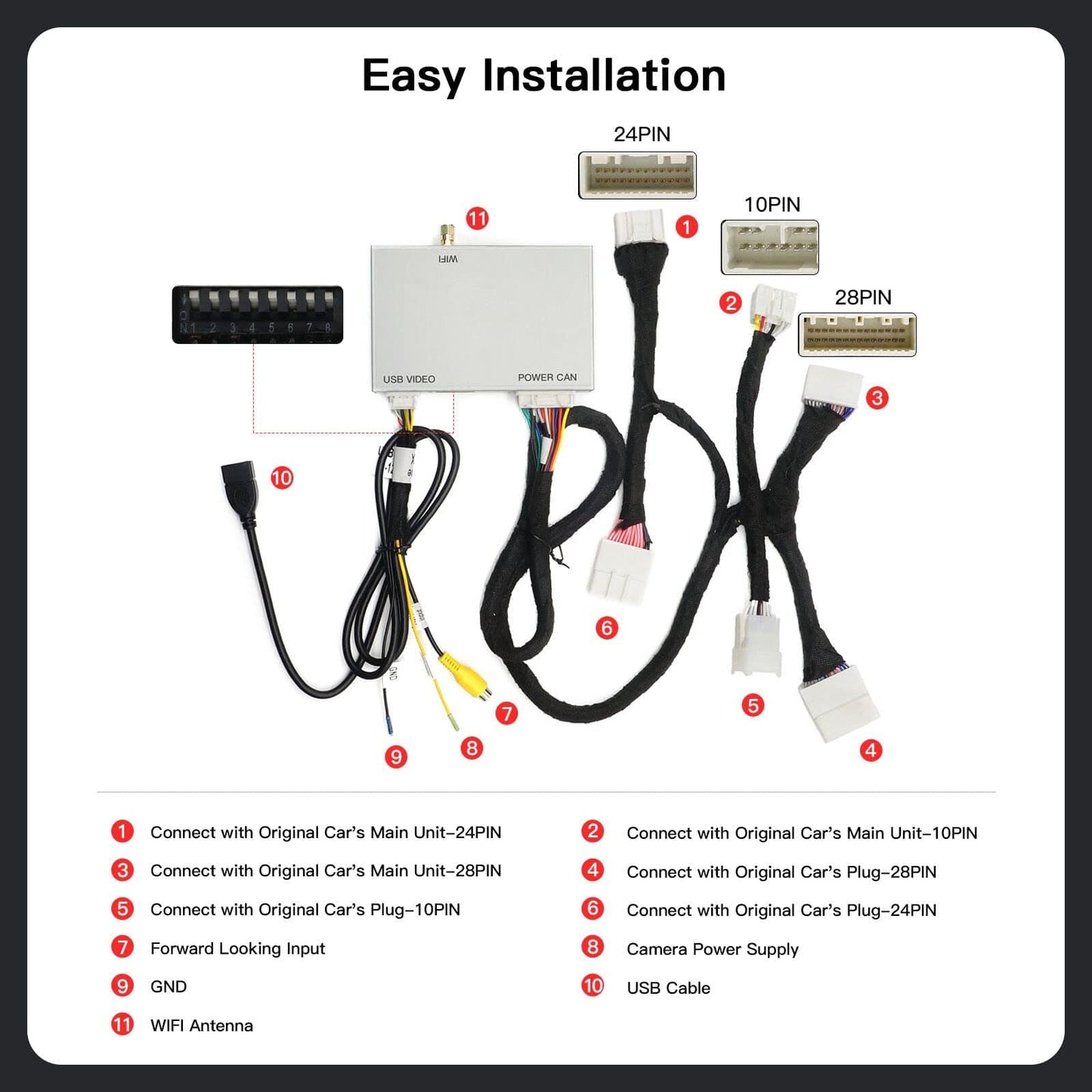 CARabc Adaptateur Carplay Android Auto sans fil pour Toyota avec Entune2.0 2014-2019, compatible avec Tundra/Highlander/RAV4/Tacoma/Camry/Corolla/Avalon/Prius/CH-R/Sienna, Argent 