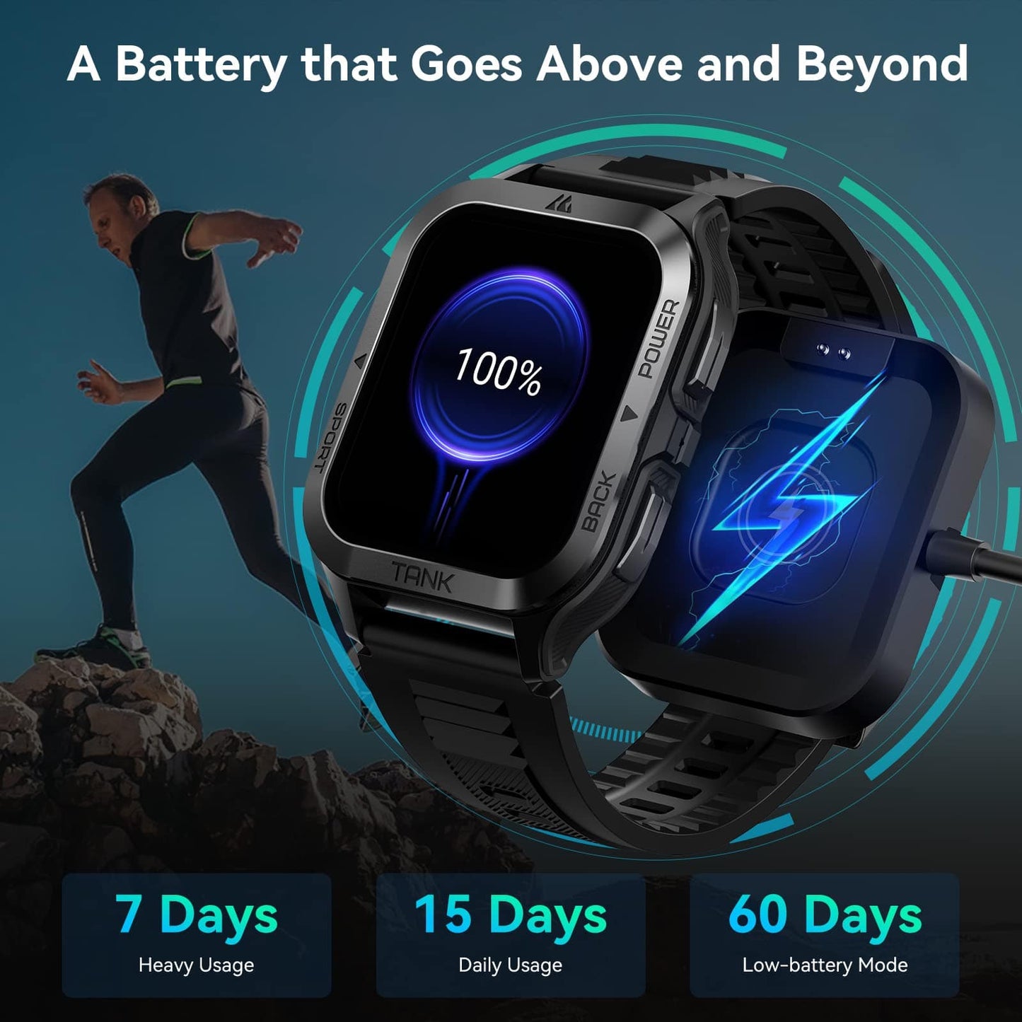 Reloj inteligente AMAZTIM, batería extralarga de 60 días, resistente al agua hasta 50 m, llamada Bluetooth militar resistente (responder/marcar llamadas), pantalla HD ultra grande de 1,85 pulgadas, asistente de voz AI, compatible con Android e iOS (rojo) 