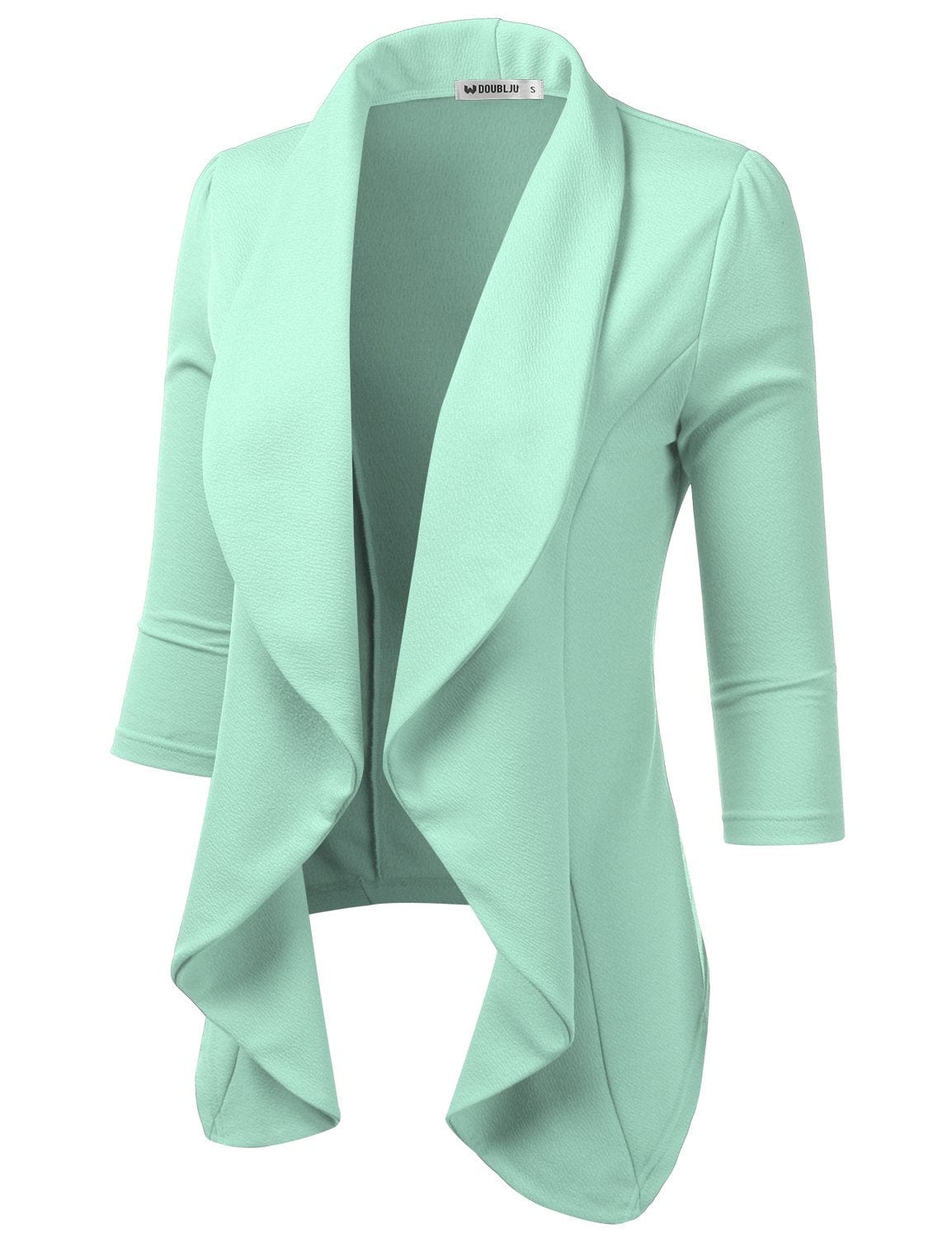 DOUBLJU Blazer léger et fin à manches 3/4 ouvert sur le devant - Veste déconstruite décontractée pour femme - Vêtements de grande taille 