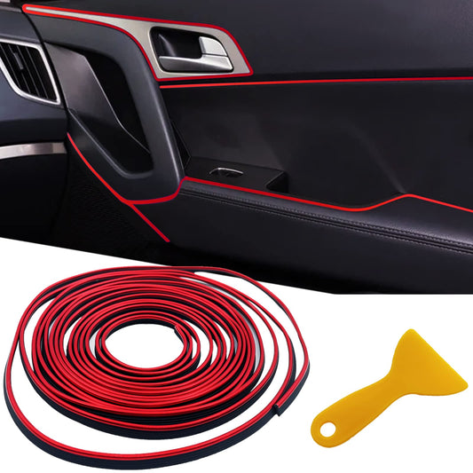 Car Interior Trim Strips,Universal 9.8 ft Car Electroplating Decoration Styling Door Dashboard, Flexible Interior Trim Accessories with Installing Tool(Red)