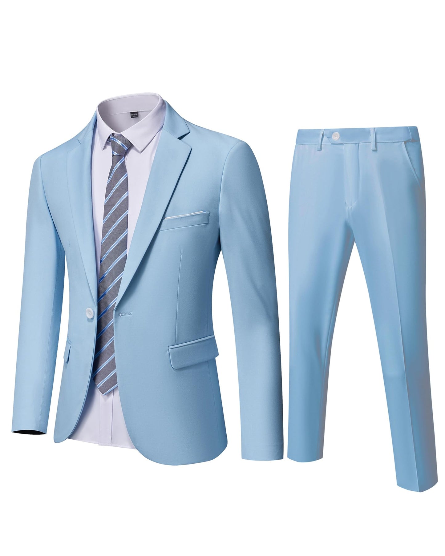 YND Men's Slim Fit 2 Piece Suit, One Button Solid Jacket Pants Set with Tie