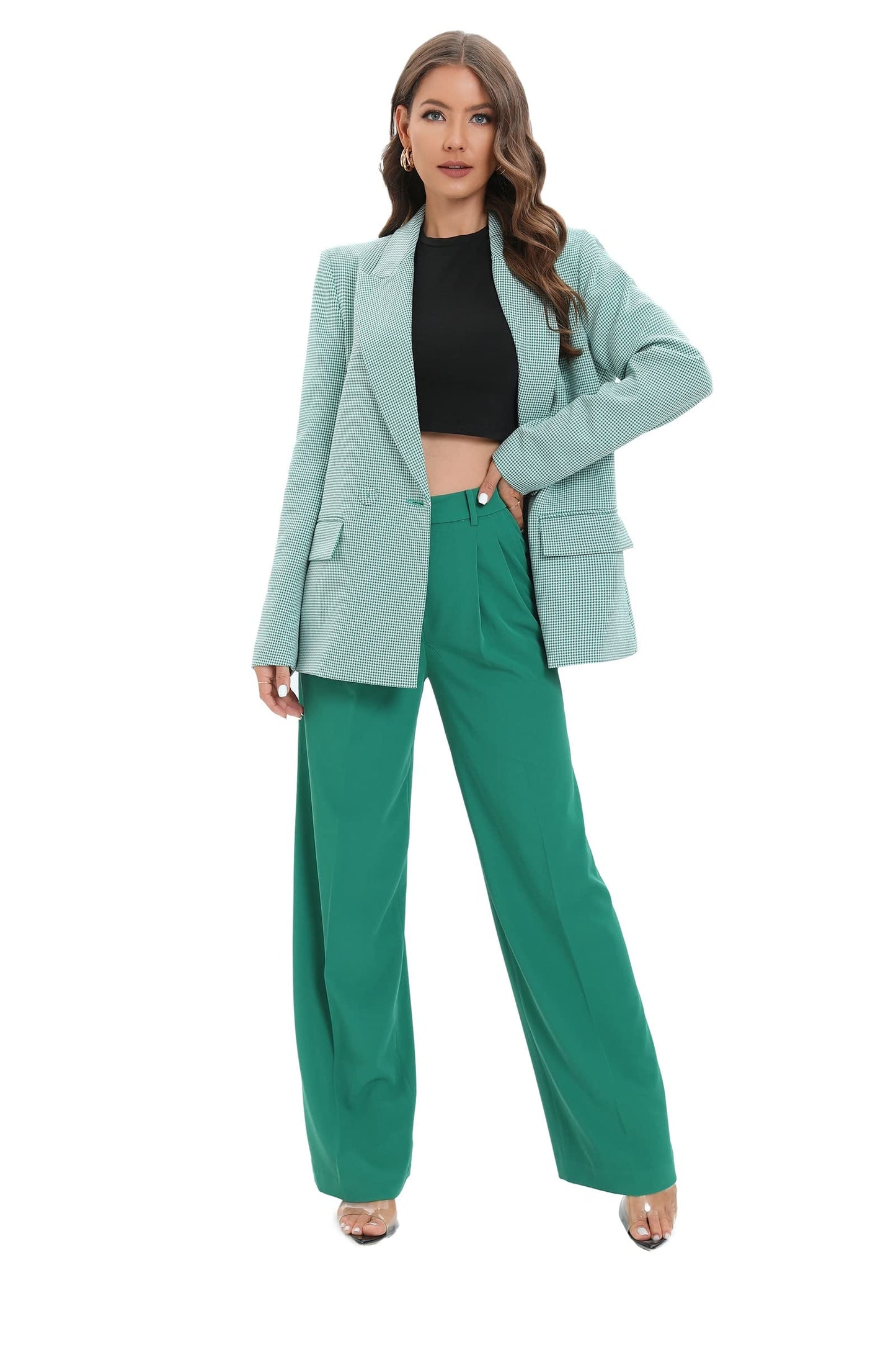 Women's Oversized Double-Breasted Suit Blazer Jacket Long Sleeve Casual Boyfriend Style Work Office Blazer with Pockets