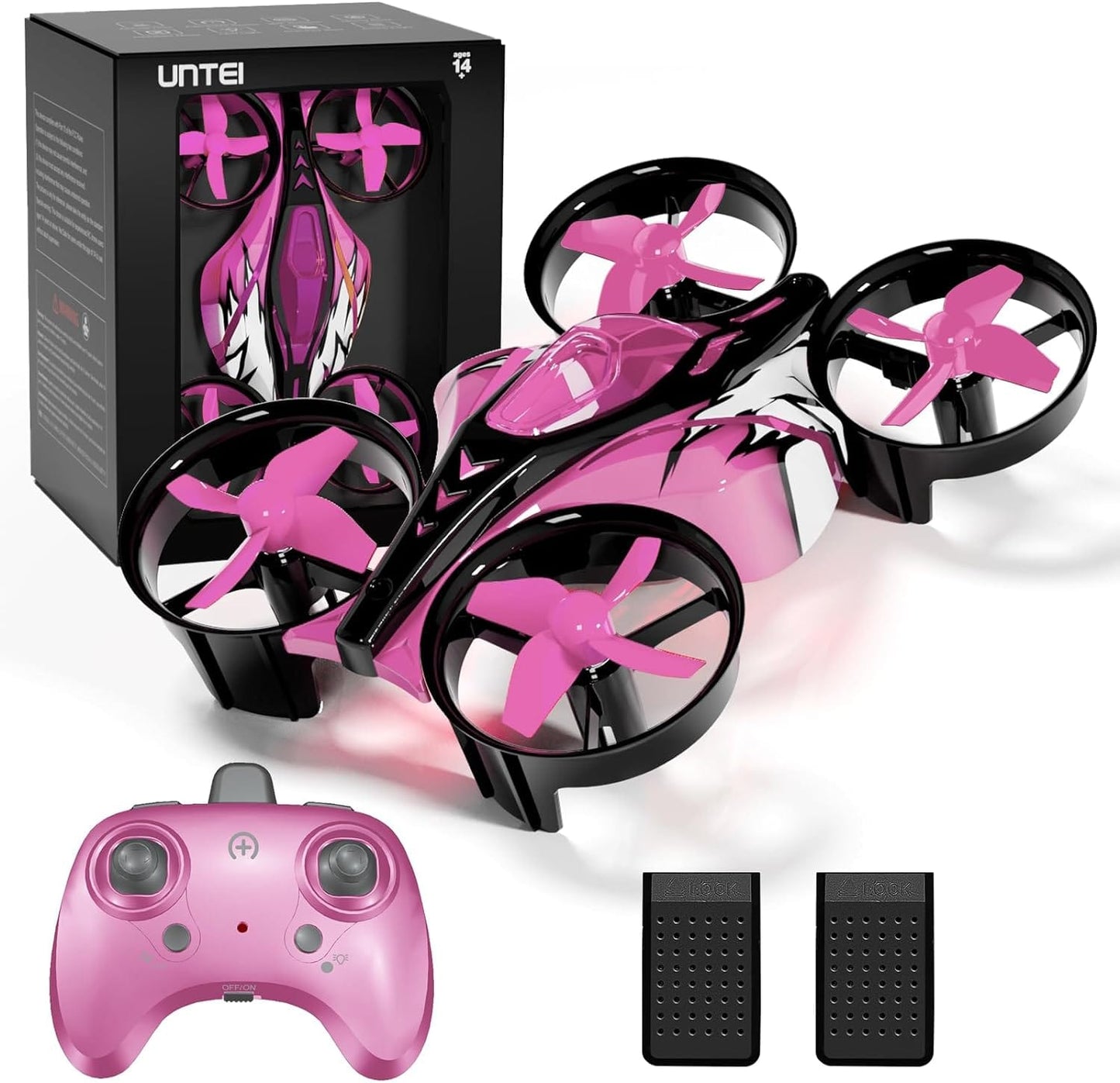 Mini drones 2 en 1 pour enfants, drone télécommandé avec mode terrestre ou mode vol, lumières LED, vol stationnaire automatique, retournement 3D, mode sans tête et 2 piles, jouets cadeaux pour garçons et filles (rose port) 