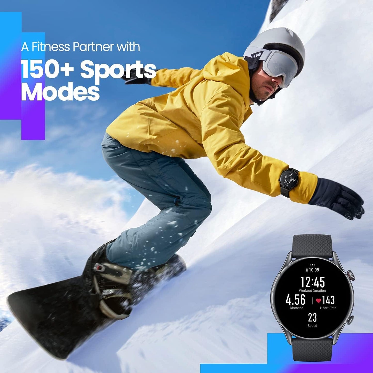 Montre intelligente Amazfit GTR 3 Pro pour hommes, autonomie de 12 jours, Alexa intégrée, appels et SMS Bluetooth, GPS et 150 modes sportifs, écran AMOLED 1,45", montre de fitness avec suivi de fréquence cardiaque SpO2, noir 