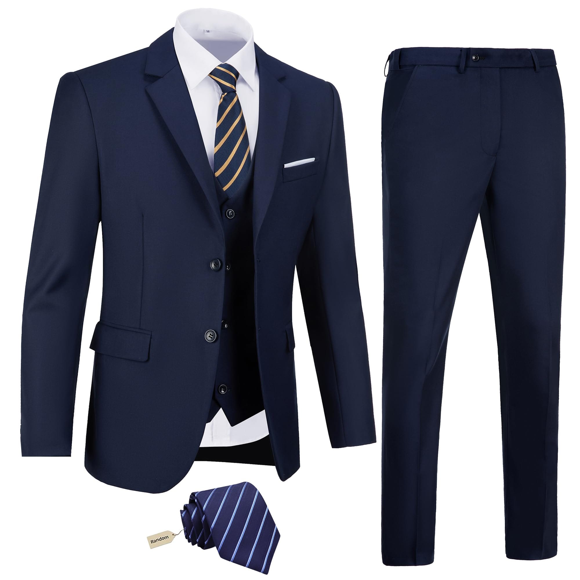 Men's Slim Fit 3 Piece Suit Two Button Business Wedding Dress Tux Suit Set Jacket Vest Pants with Tie