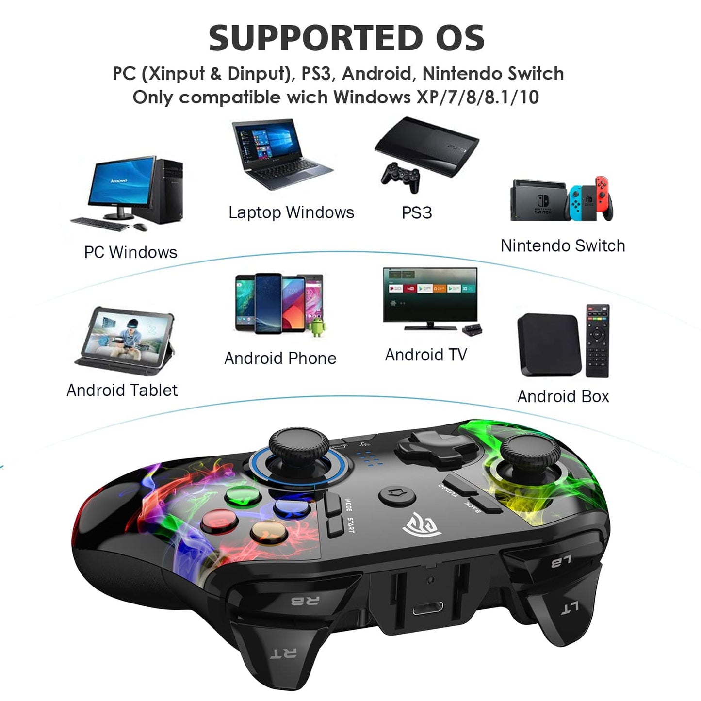 EasySMX Manette de jeu sans fil pour Windows PC/Steam Deck/PS3/Android TV BOX, manette de jeu Plug and Play à double vibration avec 4 touches personnalisées, batterie jusqu'à 14 heures, fonctionne pour Nintendo Switch 