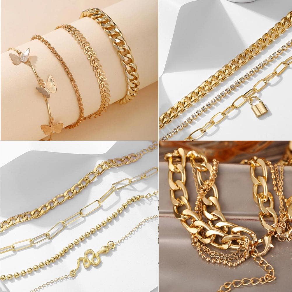 CONGYING 46 Pcs Gold Jewelry Set with 11Pcs Necklace, 11 Pcs anklet and 18 Pcs Earring Ear Cuff,6Hoop Earrings for Women Girls, Fashion Indie Costume Jewerly Pack for Friendship Party Gift Xpress