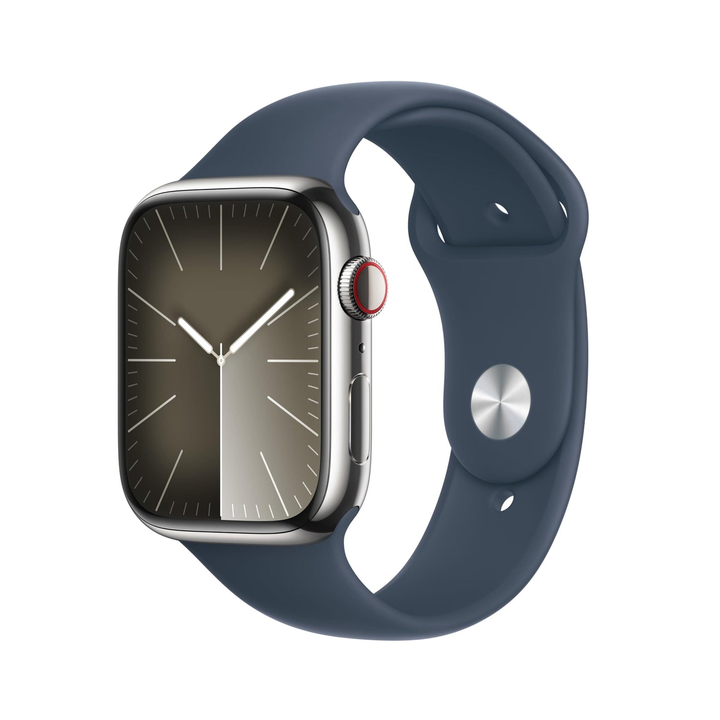 Reloj inteligente Apple Watch Series 9 [GPS + Cellular 45 mm] con caja de aluminio plateada y correa deportiva azul invierno. Monitor de actividad física, aplicaciones de ECG, pantalla Retina siempre activa, carbono neutro 