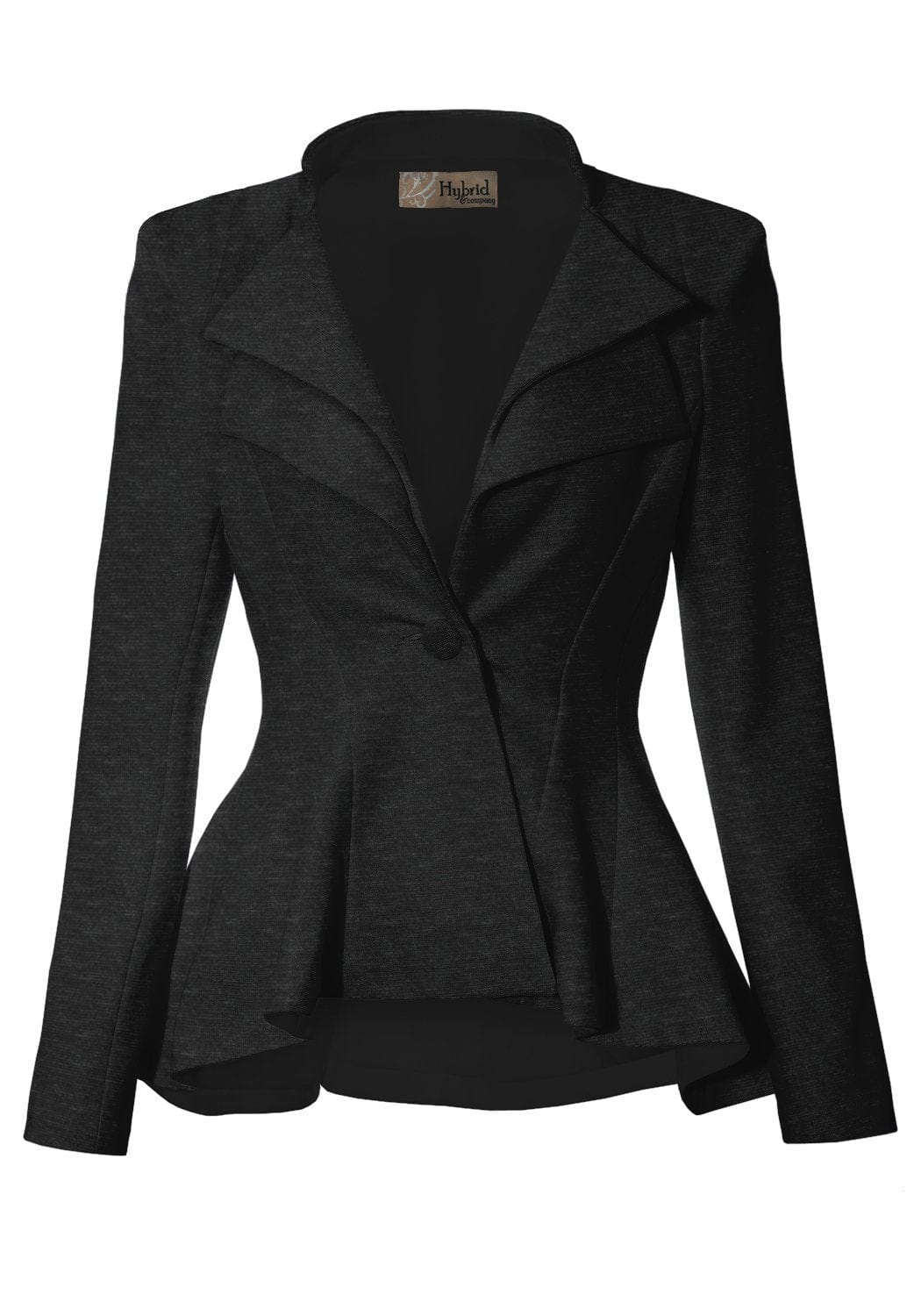 Hybrid & Company Women's Casual Work Office Dressy Double Notch Lapel Sharp Shoulder Pad Single Button Peplum Comfy Blazer