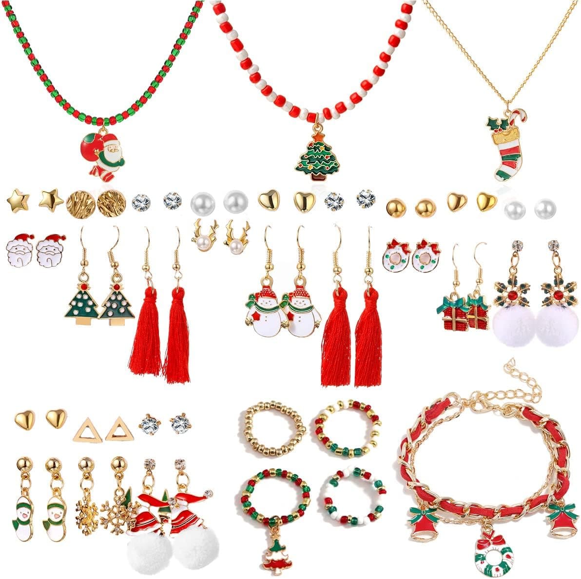 CONGYING 46 Pcs Gold Jewelry Set with 11Pcs Necklace, 11 Pcs anklet and 18 Pcs Earring Ear Cuff,6Hoop Earrings for Women Girls, Fashion Indie Costume Jewerly Pack for Friendship Party Gift Xpress