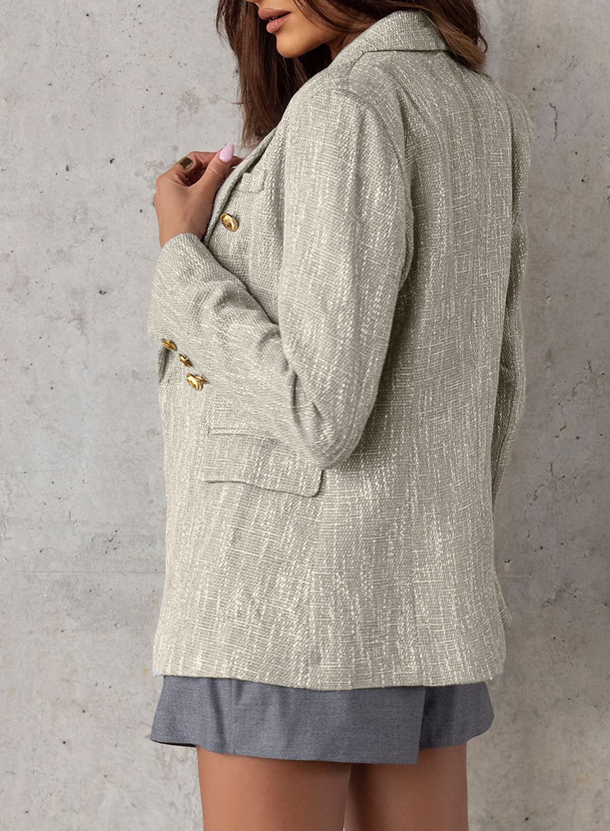 Happy Sailed Blazer décontracté à manches longues en tweed pour femme, croisé, ouvert sur le devant, costumes de travail 