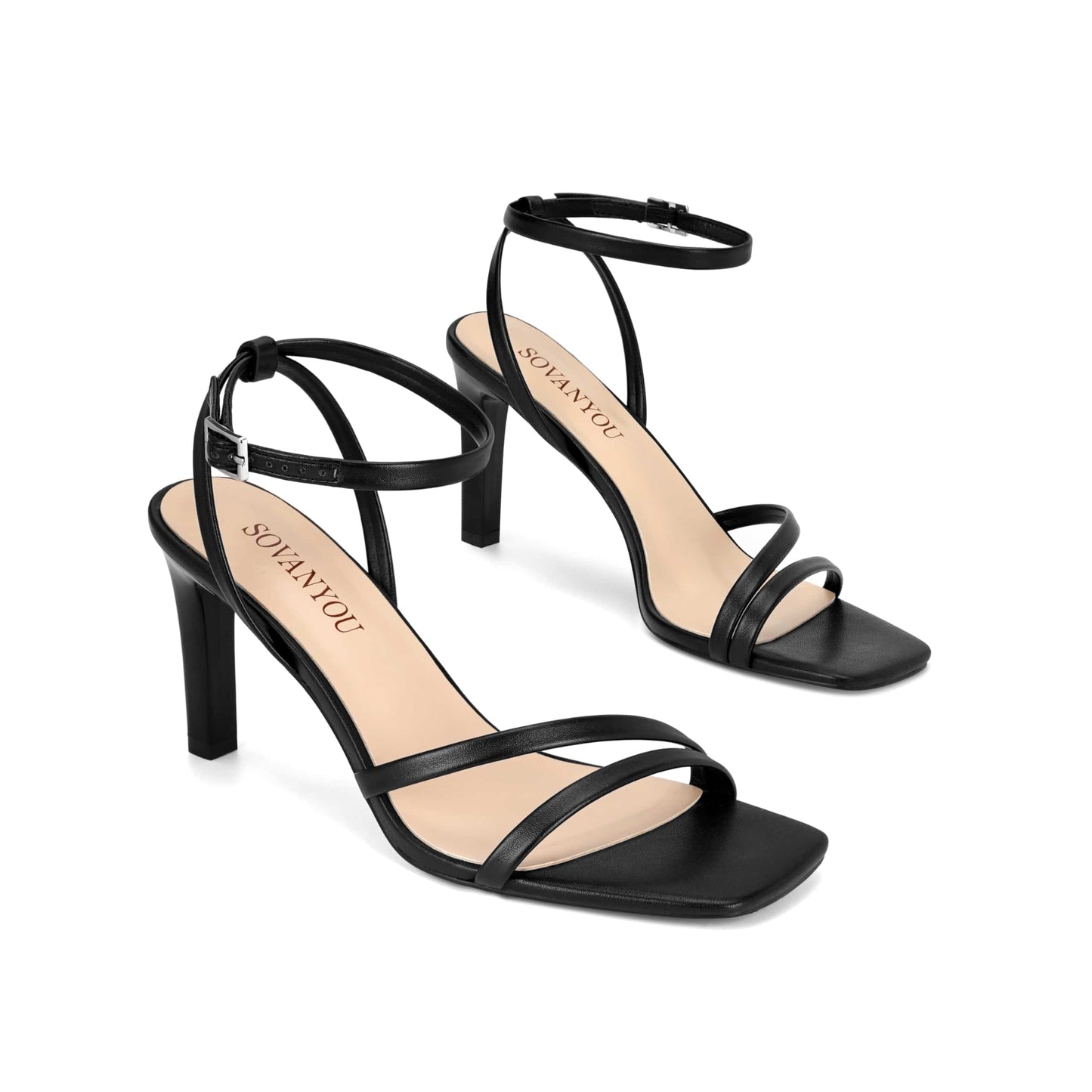 Heeled Sandals for Women Dressy Square Open Toe Strappy High Heels with Ankle Strap for Wedding Party Daily Wear