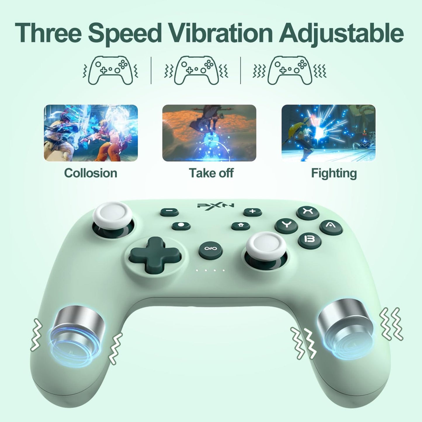 PXN P50H Wireless Switch Pro Controller, Dual Shock Gamepad Joystick Support NFC Turbo, Macro, Gyro Axis, Wake-Up, Hall Effect Joysticks, pour Switch/Lite/OLED/iOS (16 versions uniquement) / PC (Vert) 