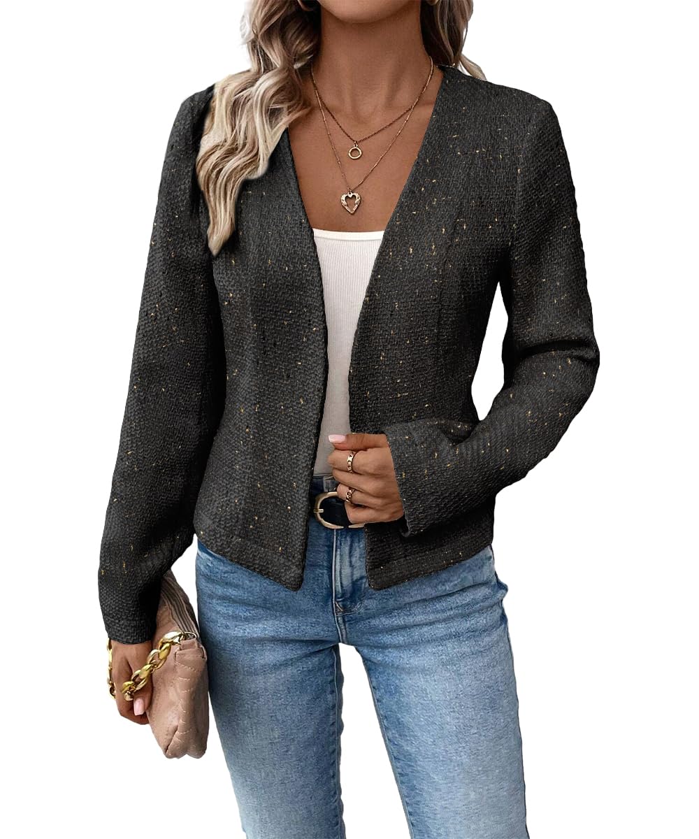 Mina Self 2024 Summer Cropped Collarless Blazer Lightweight Fully Lined Open Front Elegant Petite Work Office Jackets