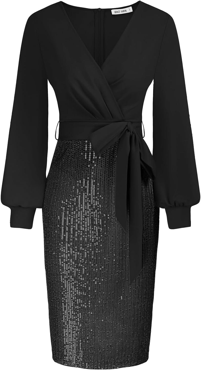 GRACE KARIN Women's Sequin Sparkly Party Dress Cocktail Bodycon Glitter Dresses Long Sleeve Xpress