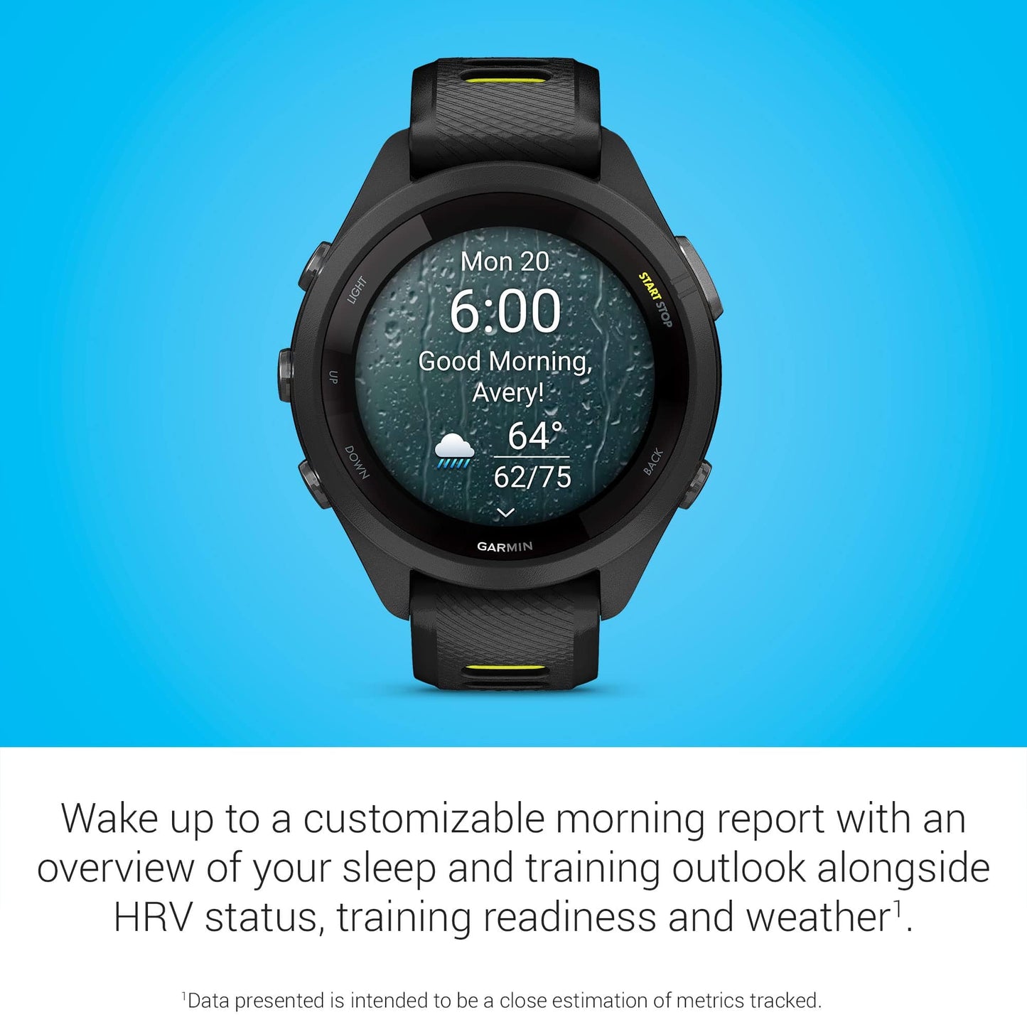 Reloj inteligente para correr Garmin Forerunner 265, pantalla AMOLED colorida, métricas de entrenamiento e información de recuperación, Whitestone y Tidal Blue 