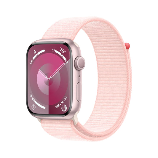 Reloj inteligente Apple Watch Series 9 [GPS 45 mm] con caja de aluminio rosa y correa deportiva rosa. Monitor de actividad física, aplicaciones de ECG y oxígeno en sangre, pantalla Retina siempre encendida, carbono neutro 