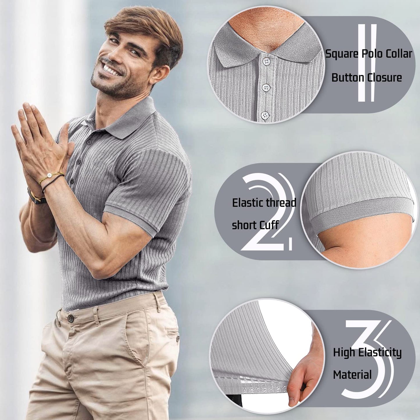 Muscle Polo Shirts for Men Slim Fit Short Sleeve Golf Shirts Men Dry Fit Shirts Casual Stylish Clothes