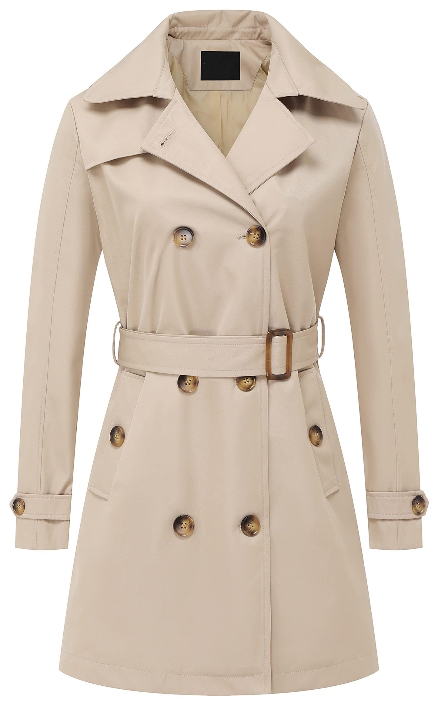 Chrisuno Trench-coat mi-long à double boutonnage pour femme avec ceinture et capuche amovible 