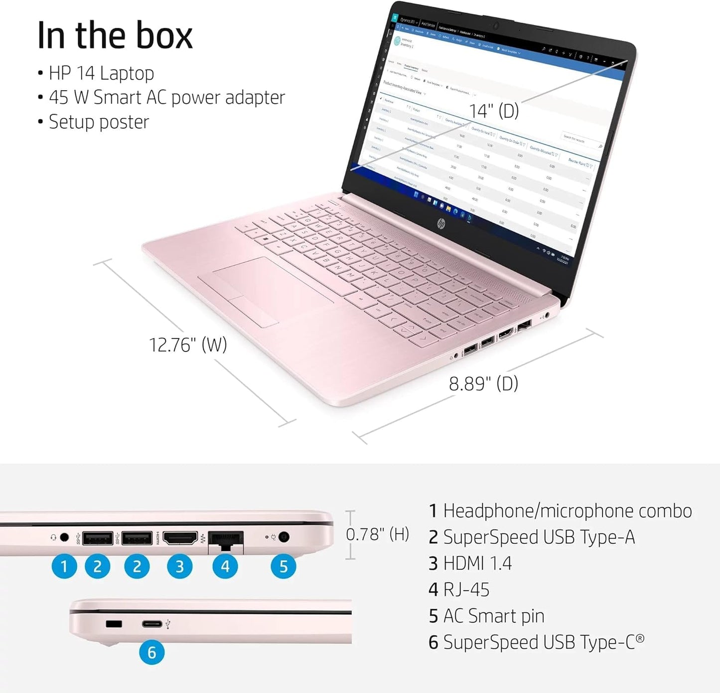 HP Newest 14" Ultral Light Laptop for Students and Business, Intel Quad-Core N4120, 8GB RAM, 192GB Storage(64GB eMMC+128GB Micro SD), 1 Year Office 365, Webcam, HDMI, WiFi, USB-A&C, Win 11 S