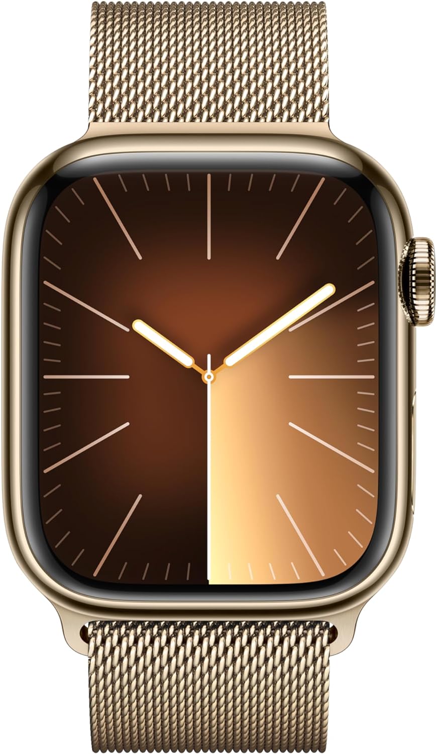 Montre intelligente Apple Watch Series 9 [GPS + Cellular 45 mm] avec boîtier en acier inoxydable doré et boucle milanaise dorée. Tracker d'activité, applications d'oxygène dans le sang et d'ECG, écran Retina toujours actif 