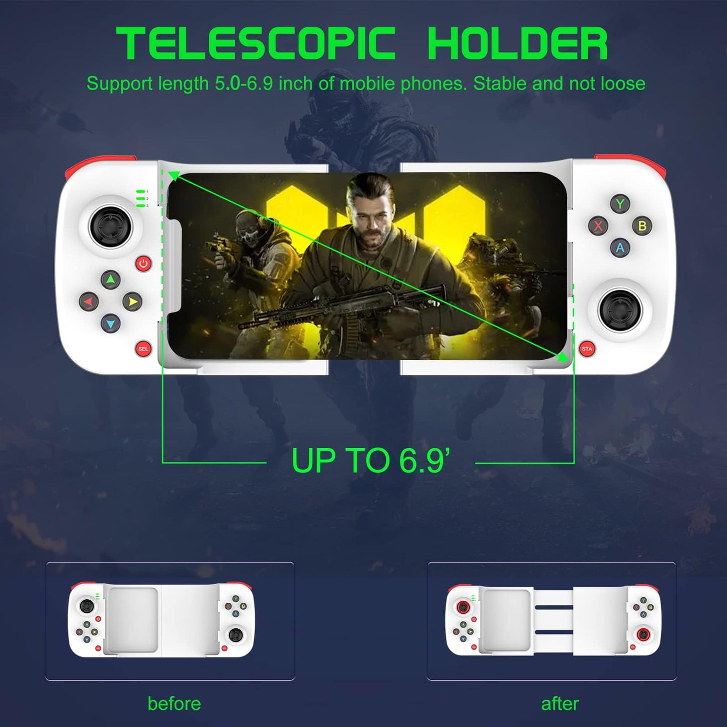 Megadream Mobile Game Controller Gamepad for iPhone iOS Android PC: Works with iPhone 15/14/13/12/11/X, iPad, Samsung Galaxy, TCL, Tablet, Call of Duty, Black Desert Mobile - Directly Play (Grey)