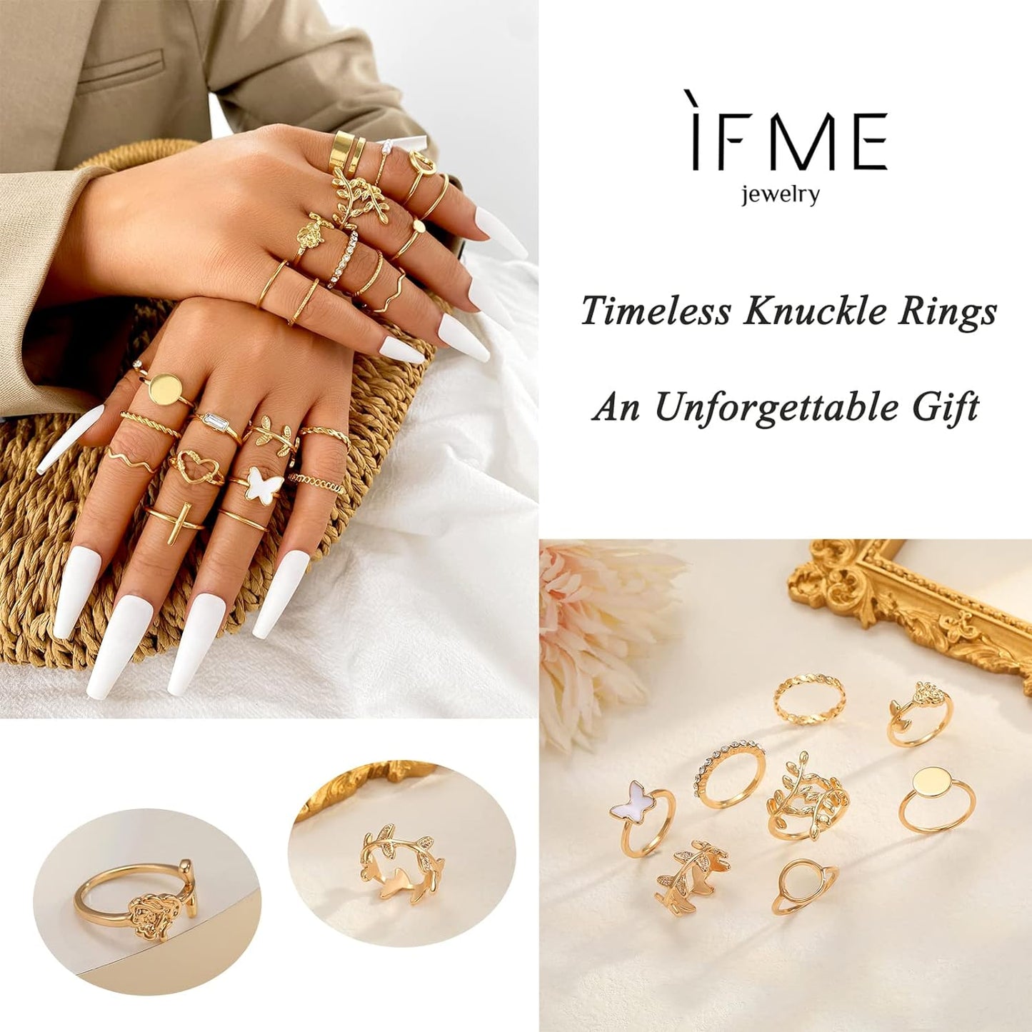 ÌF ME 24 Pcs Gold Vintage Knuckle Rings Set for Women Girls, Boho Dainty Stackable Midi Finger Rings, Snake Butterfly Signet Fashion Ring Pack Jewelry Gifts. Xpress