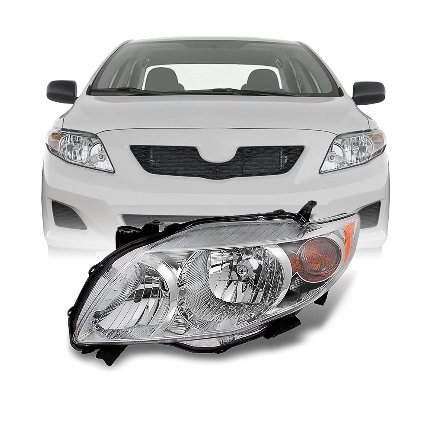 AKKON - For Toyota Corolla Base | LE | XLE Chrome Headlights Driver and Passenger Side Replacement Pair