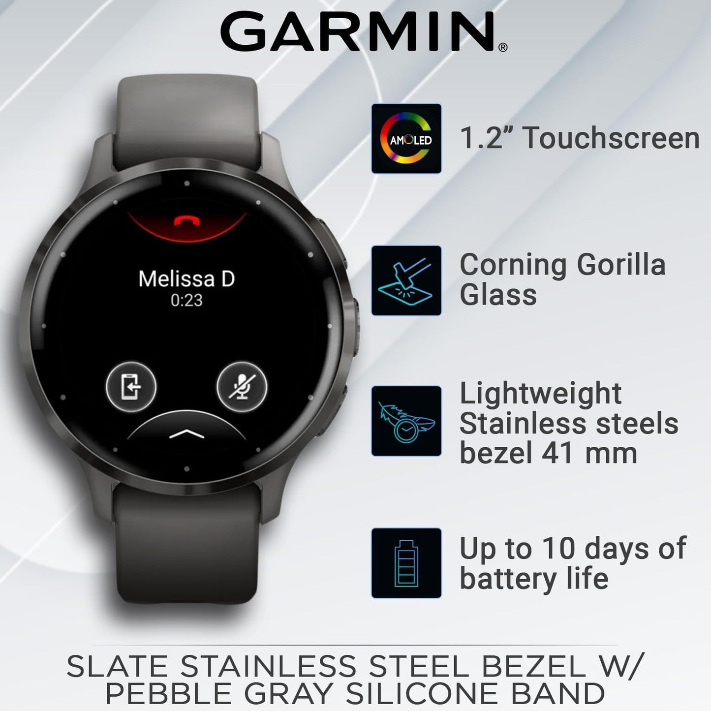 Wearable4U Garmin Venu 3 : montre intelligente 45 mm en acier inoxydable argenté | Écran AMOLED 1,4" jusqu'à 14 jours d'autonomie | Montre multisport pour homme – Whitestone | Fonctionnalités avancées de santé et de remise en forme 