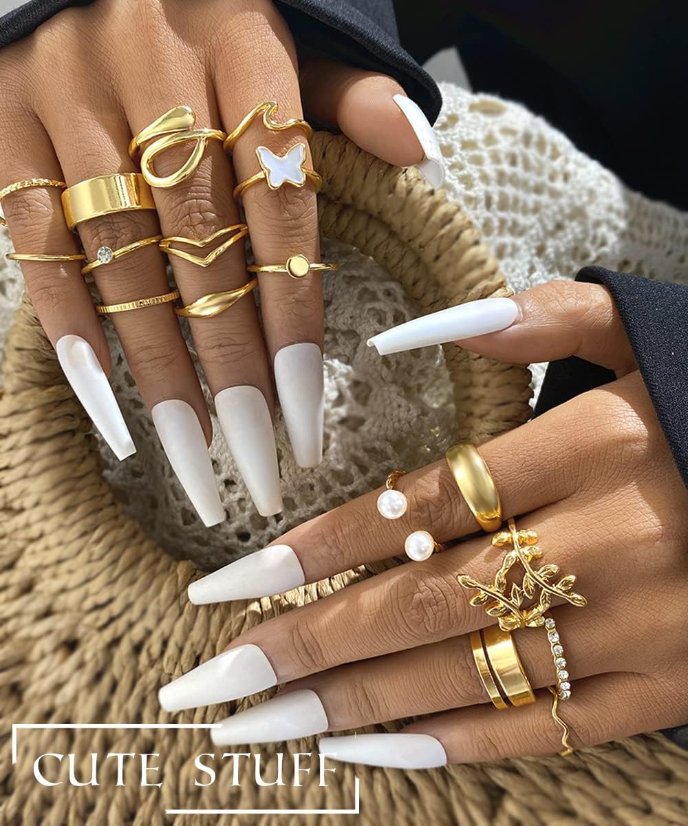 iF YOU 30 Pcs Gold Knuckle Rings Set for Women Girls, Boho Butterfly Snake Stackable Finger Rings, Silver Midi Rings Pack Xpress