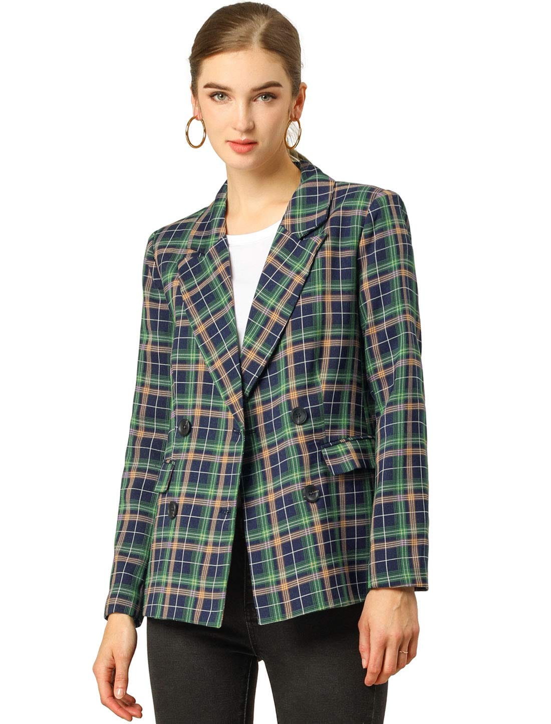 Allegra K Women's Notched Lapel Double Breasted Work Formal Blazer Jacket