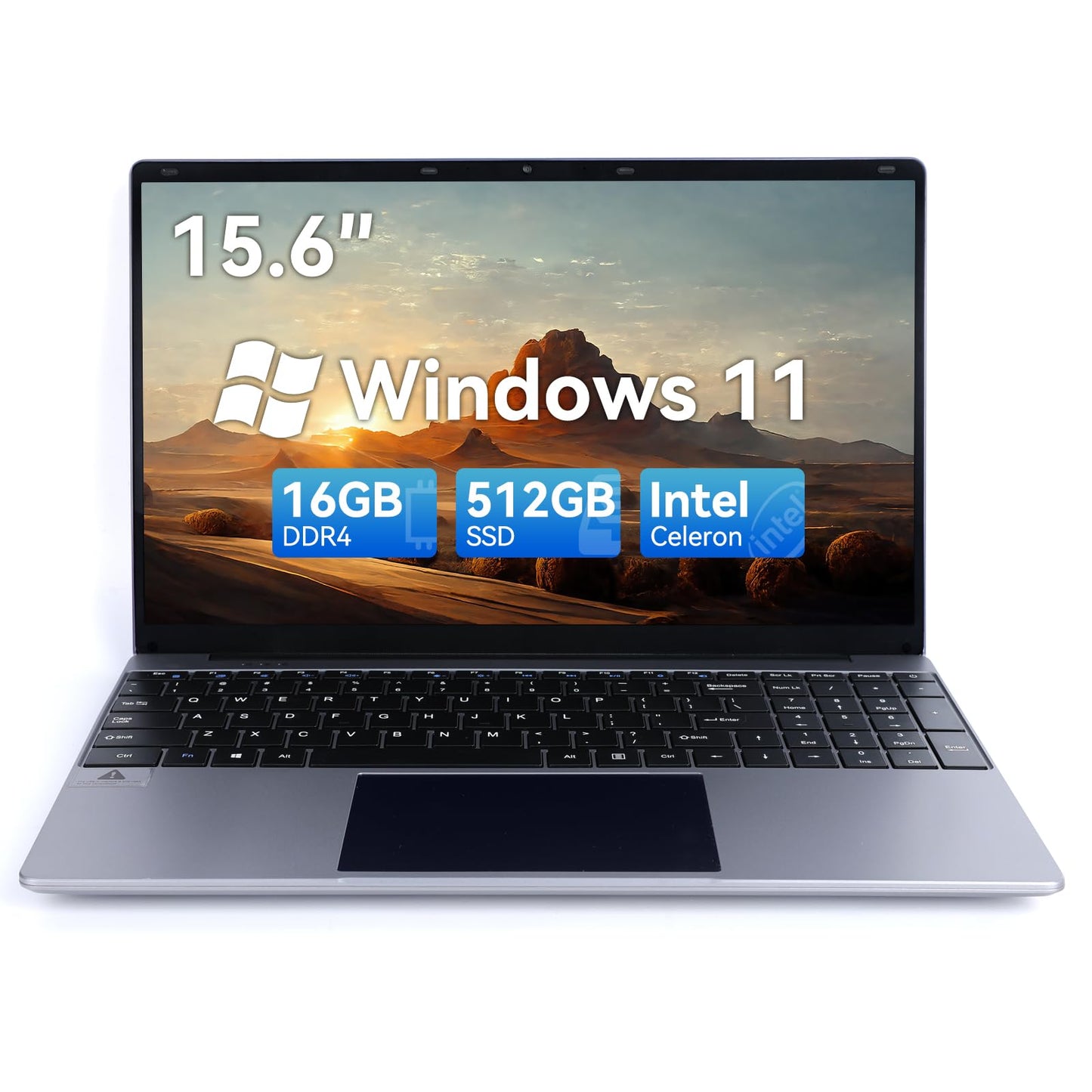 Laptop Computer, 16GB RAM 512GB SSD, Intel Quad-Core N5095 Processors, 15.6 Inch 1080P IPS Screen, 2MP, 2.4/5G Dual WiFi, Mini-HDMI, Type-C, USB 3.0, Large Battery Capacity