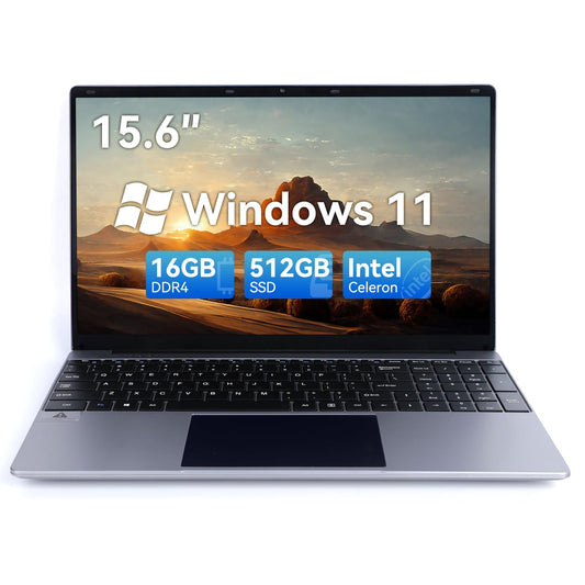 Computadora portátil, 16GB RAM 512GB SSD, Procesadores Intel Quad-Core N5095, Pantalla IPS 1080P de 15.6 pulgadas, 2MP, WiFi dual 2.4/5G, Mini-HDMI, Tipo-C, USB 3.0, Gran capacidad de batería 