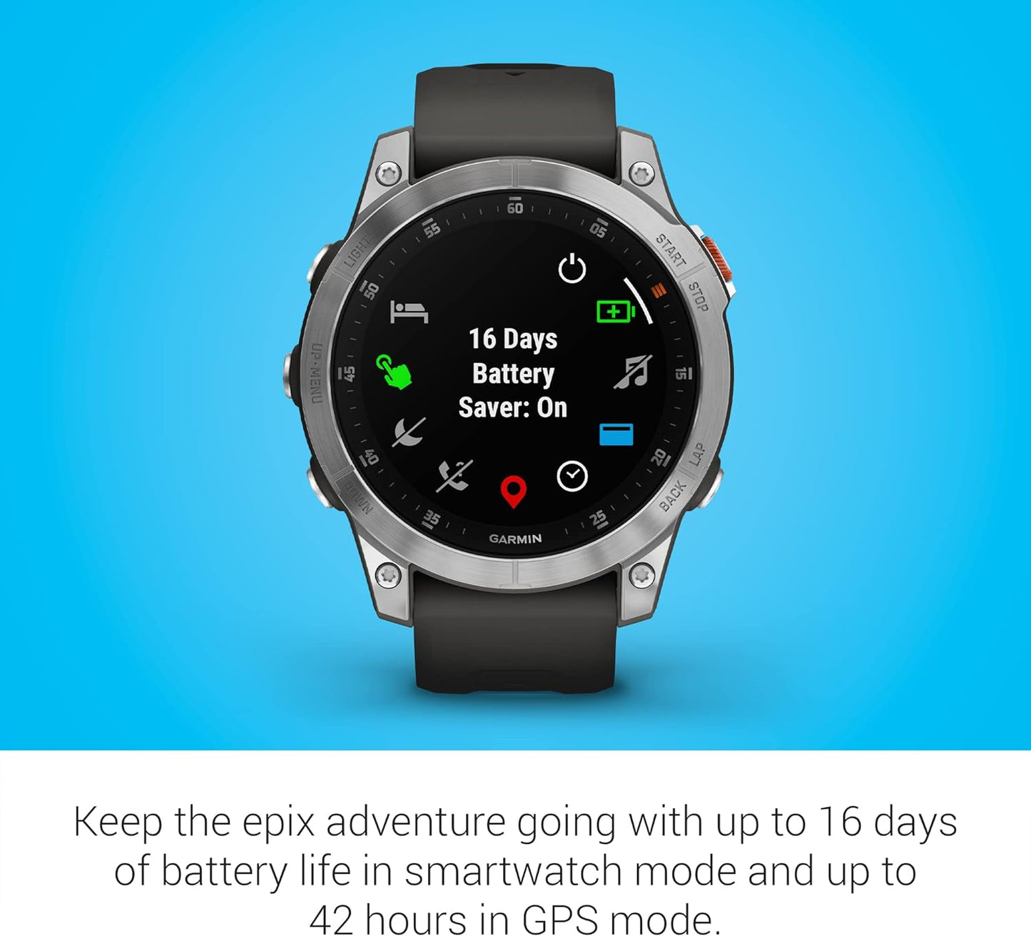 Garmin 010-02582-10 epix Gen 2, Reloj inteligente activo Premium, Funciones de salud y bienestar, Pantalla táctil AMOLED, Reloj de aventuras con funciones avanzadas, Titanio negro 