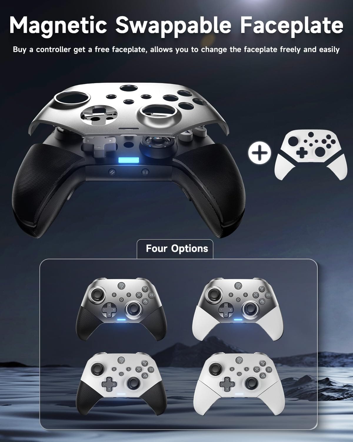 EasySMX Wireless PC Controller with Hall Triggers, Hall Joysticks, Bluetooth Controller for PC, Switch and Steam, Android TV, Android Mobile and iPhone/iPad - Include a White Swappable Faceplate