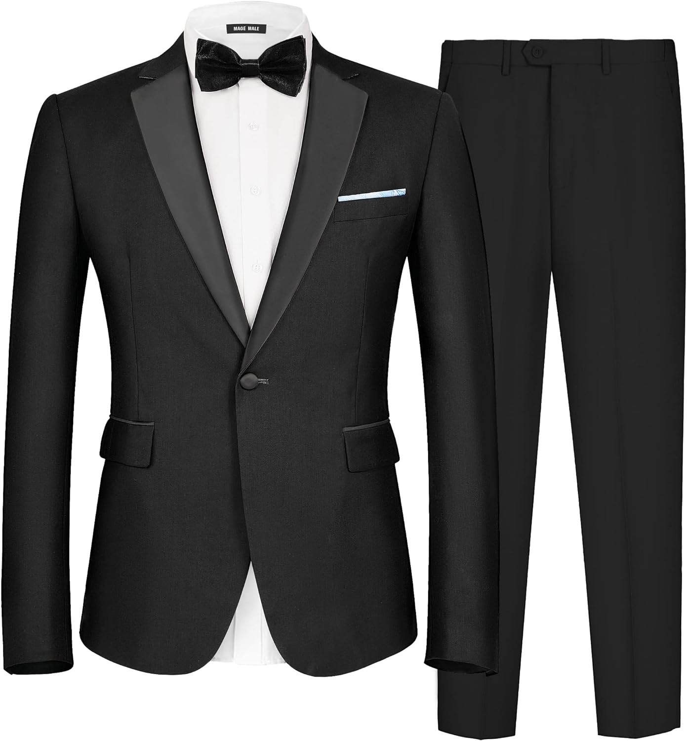 MAGE MALE Men's 2 Piece Suit One Button Slim Fit Formal Wedding Prom Tuxedo Suits Blazer Pants with Bow Tie Set