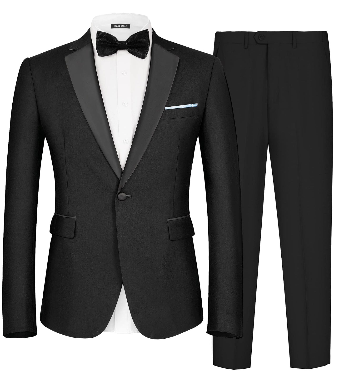 MAGE MALE Men's 2 Piece Suit One Button Slim Fit Formal Wedding Prom Tuxedo Suits Blazer Pants with Bow Tie Set