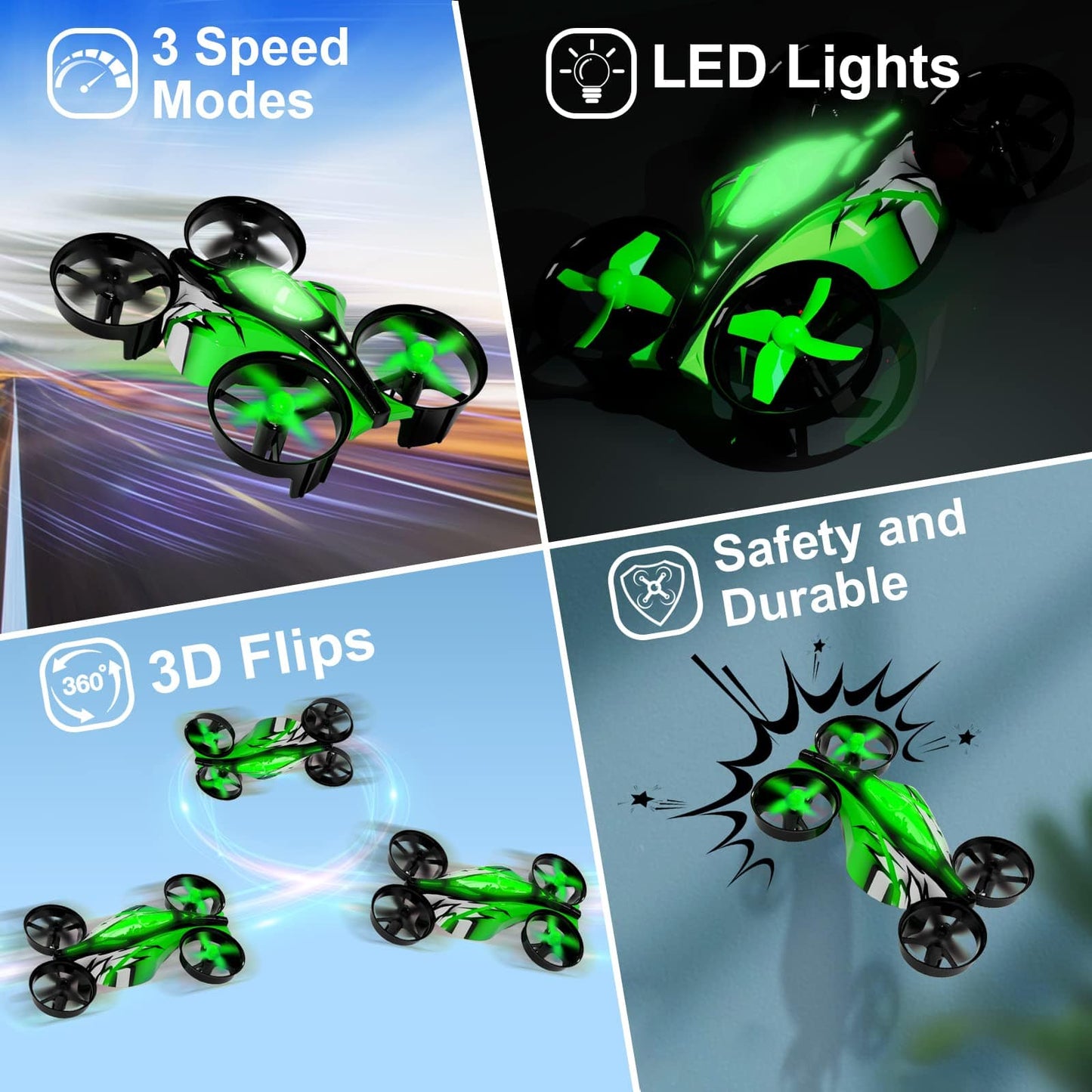 Mini drones 2 en 1 pour enfants, drone télécommandé avec mode terrestre ou mode vol, lumières LED, vol stationnaire automatique, retournement 3D, mode sans tête et 2 piles, jouets cadeaux pour garçons et filles (rose port) 