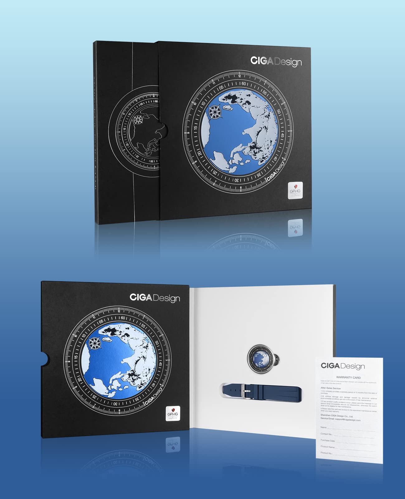 CIGA Design Reloj mecánico automático Serie Blue Planet U Caja de acero inoxidable/titanio/cerámica Cristal de zafiro Caucho fluorado/Correa de cerámica Relojes Regalos para hombres y mujeres 