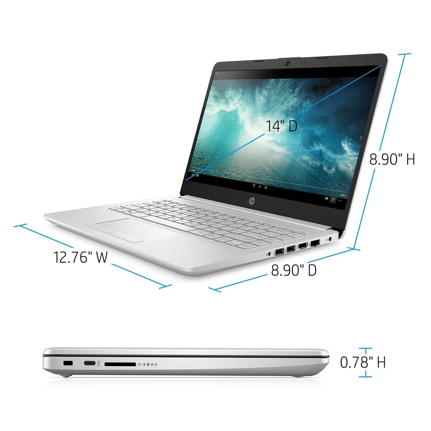 Laptop HP 14, Intel Celeron N4020, 4 GB de RAM, 64 GB de almacenamiento, pantalla HD Micro-edge de 14 pulgadas, Windows 11 Home, delgada y portátil, gráficos 4K, un año de Microsoft 365 (14-dq0040nr, blanco copo de nieve) 