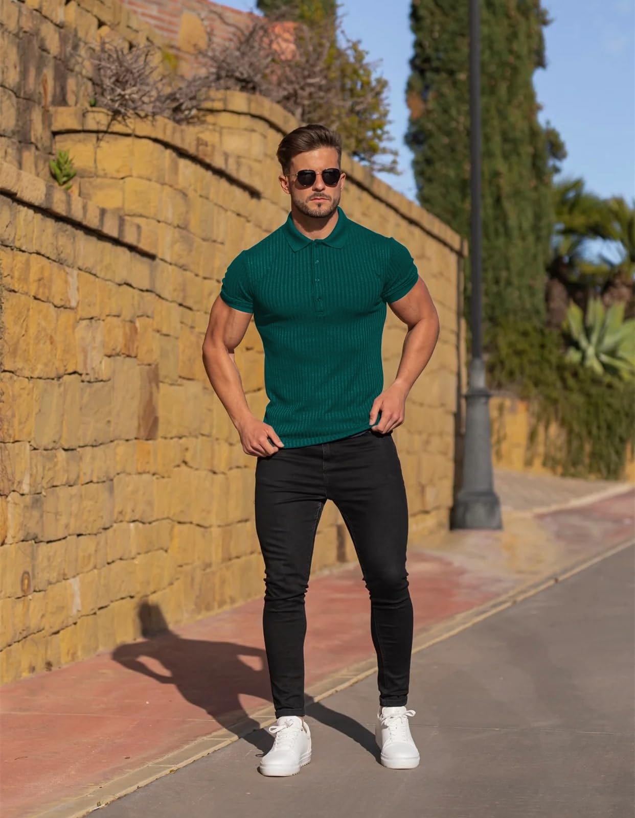 Muscle Polo Shirts for Men Slim Fit Short Sleeve Golf Shirts Men Dry Fit Shirts Casual Stylish Clothes