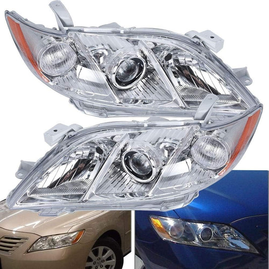 Headlights Assembly Projector Headlamps ABS Plastic Housing + Polycarbonate Lens Transparent Lens Replacement for 2007-2009 Toyota Camry