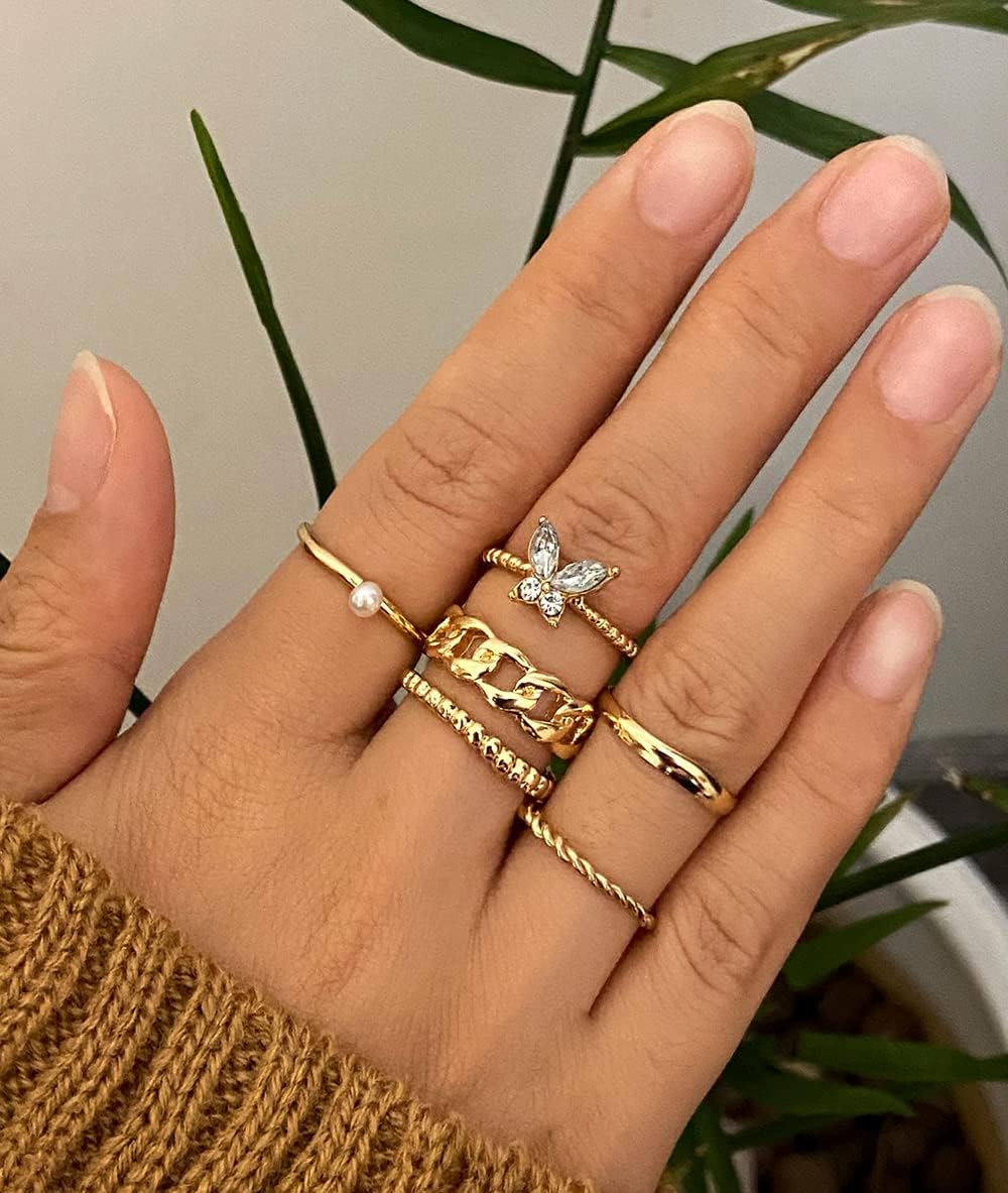 iF YOU 30 Pcs Gold Knuckle Rings Set for Women Girls, Boho Butterfly Snake Stackable Finger Rings, Silver Midi Rings Pack Xpress