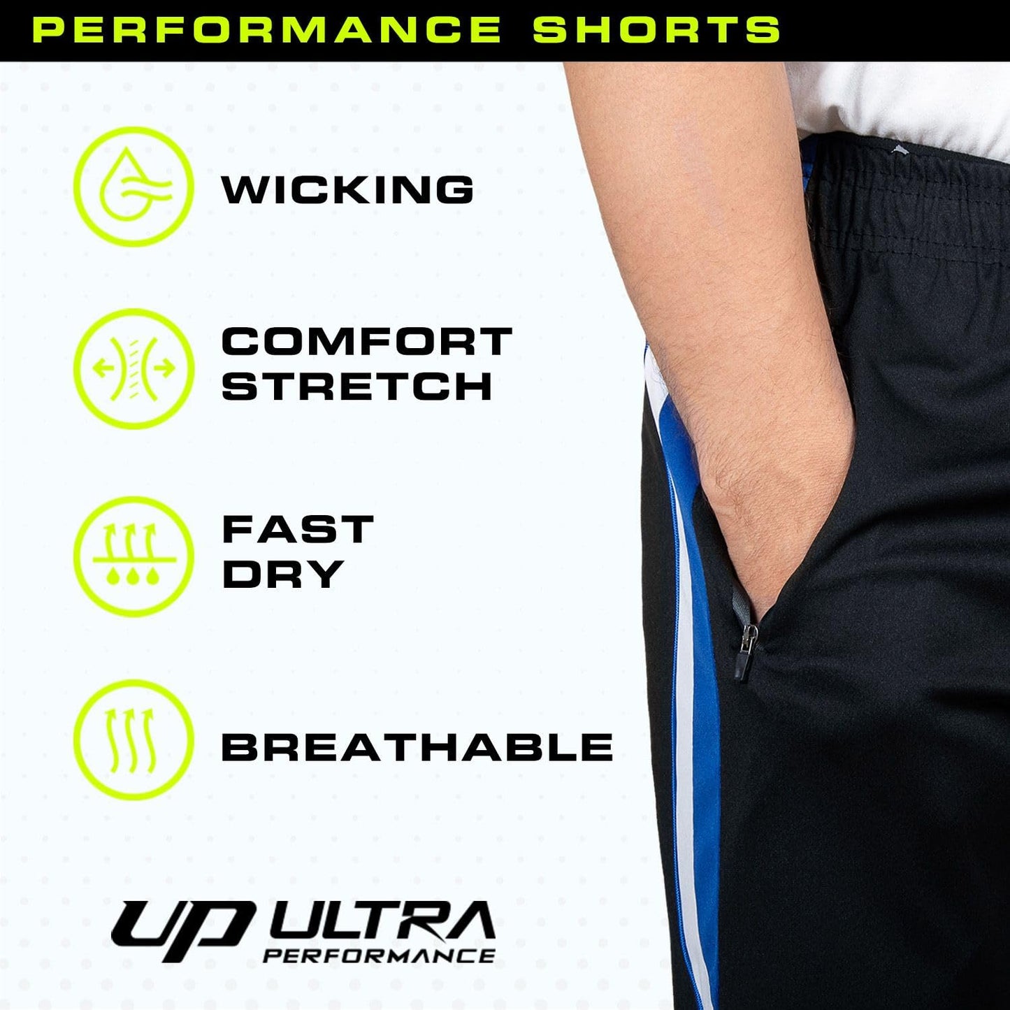 Ultra Performance Mens 5 Pack Athletic Running Shorts, Basketball Gym Workout Shorts for Men with Zippered Pockets