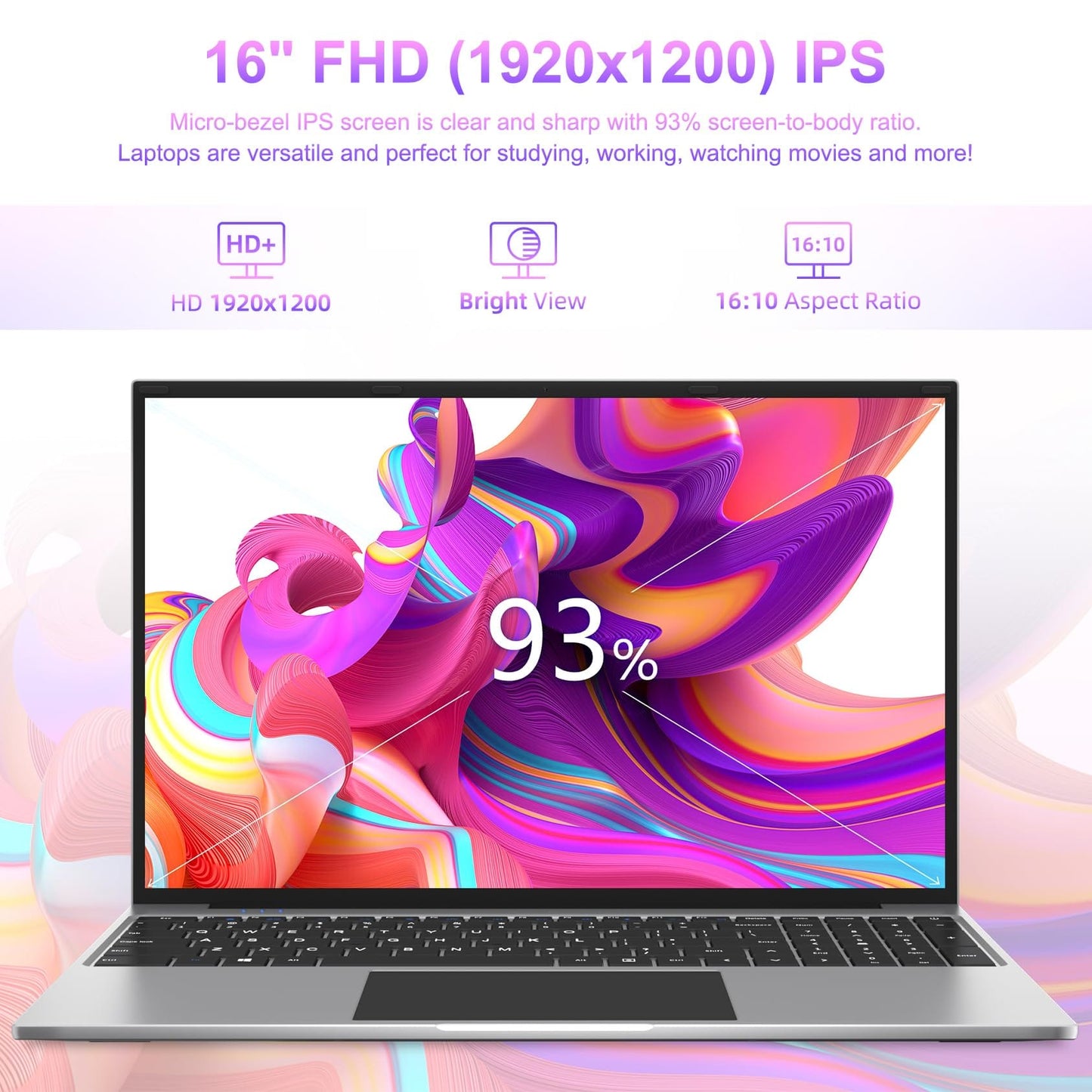 jumper Laptop, 16 Inch, Laptops Computer with 16GB DDR5 RAM 512GB SSD, Intel N100 CPU, FHD IPS 1920x1200 Display, 4 Stereo Speakers, Mini HDMi, Cooling System, Numeric Keypad, 2.4G+5G WiFi, BT4.0.