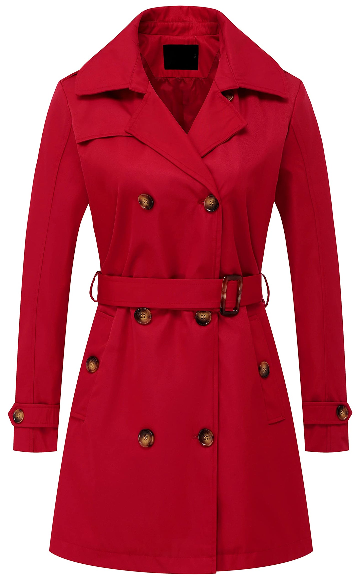 Chrisuno Trench-coat mi-long à double boutonnage pour femme avec ceinture et capuche amovible 