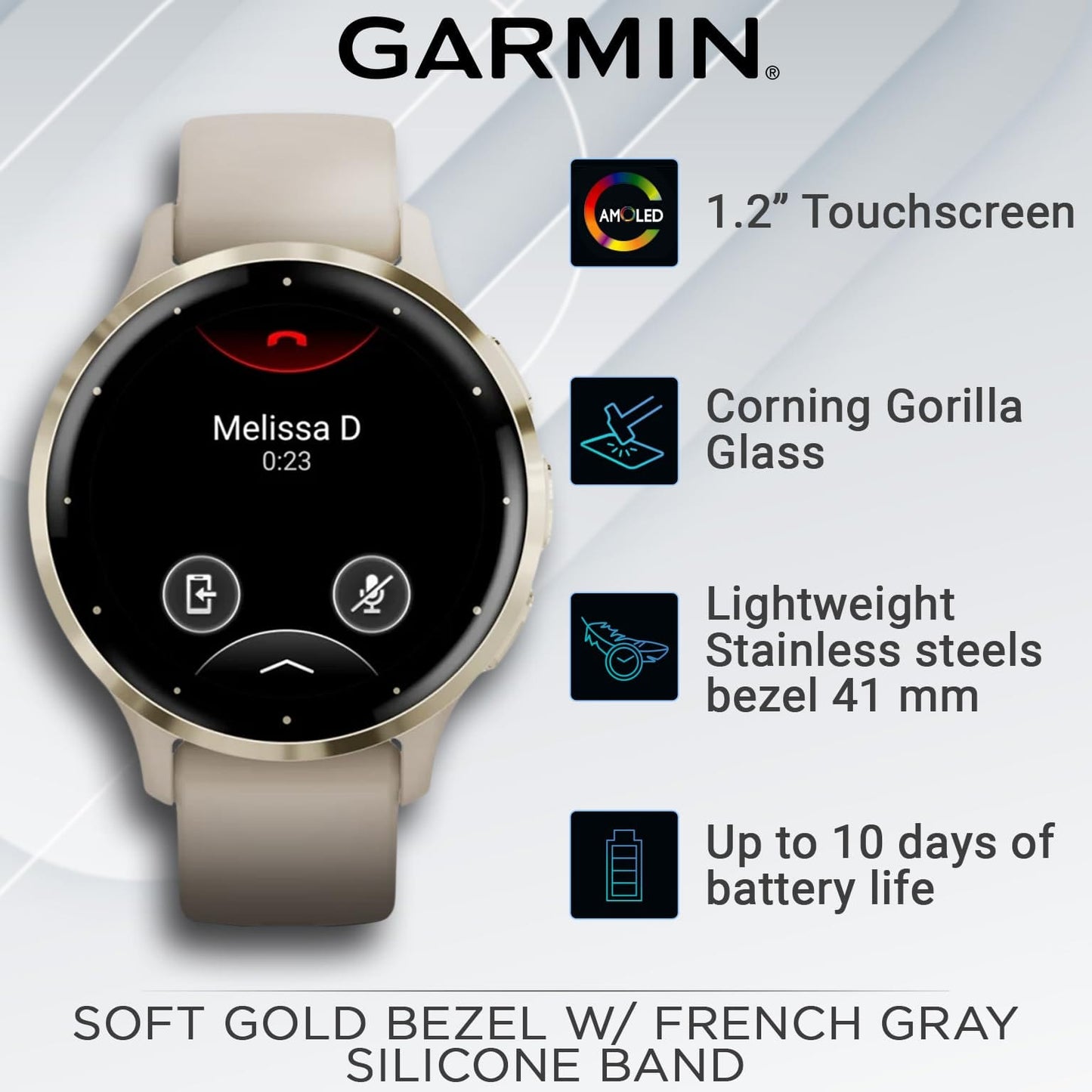 Wearable4U Garmin Venu 3 : montre intelligente 45 mm en acier inoxydable argenté | Écran AMOLED 1,4" jusqu'à 14 jours d'autonomie | Montre multisport pour homme – Whitestone | Fonctionnalités avancées de santé et de remise en forme 