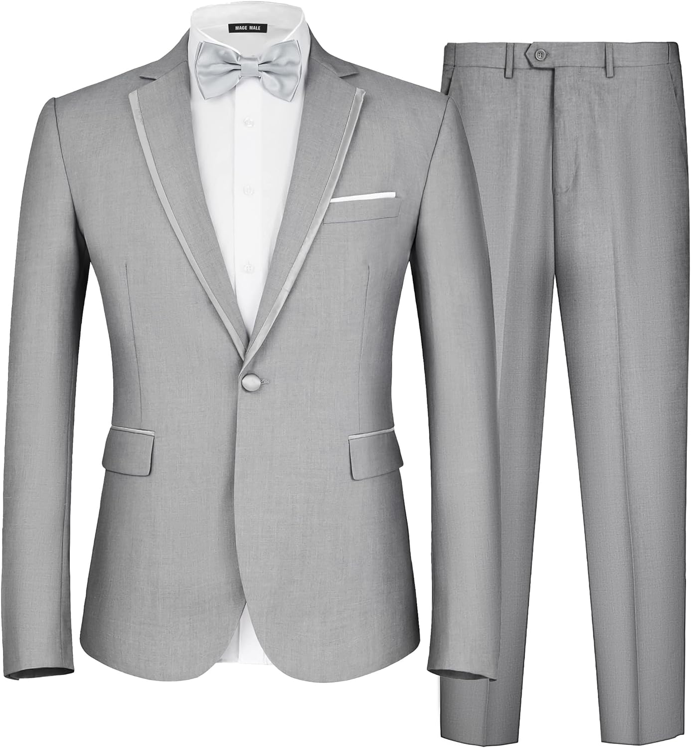 MAGE MALE Men's 2 Piece Suit One Button Slim Fit Formal Wedding Prom Tuxedo Suits Blazer Pants with Bow Tie Set