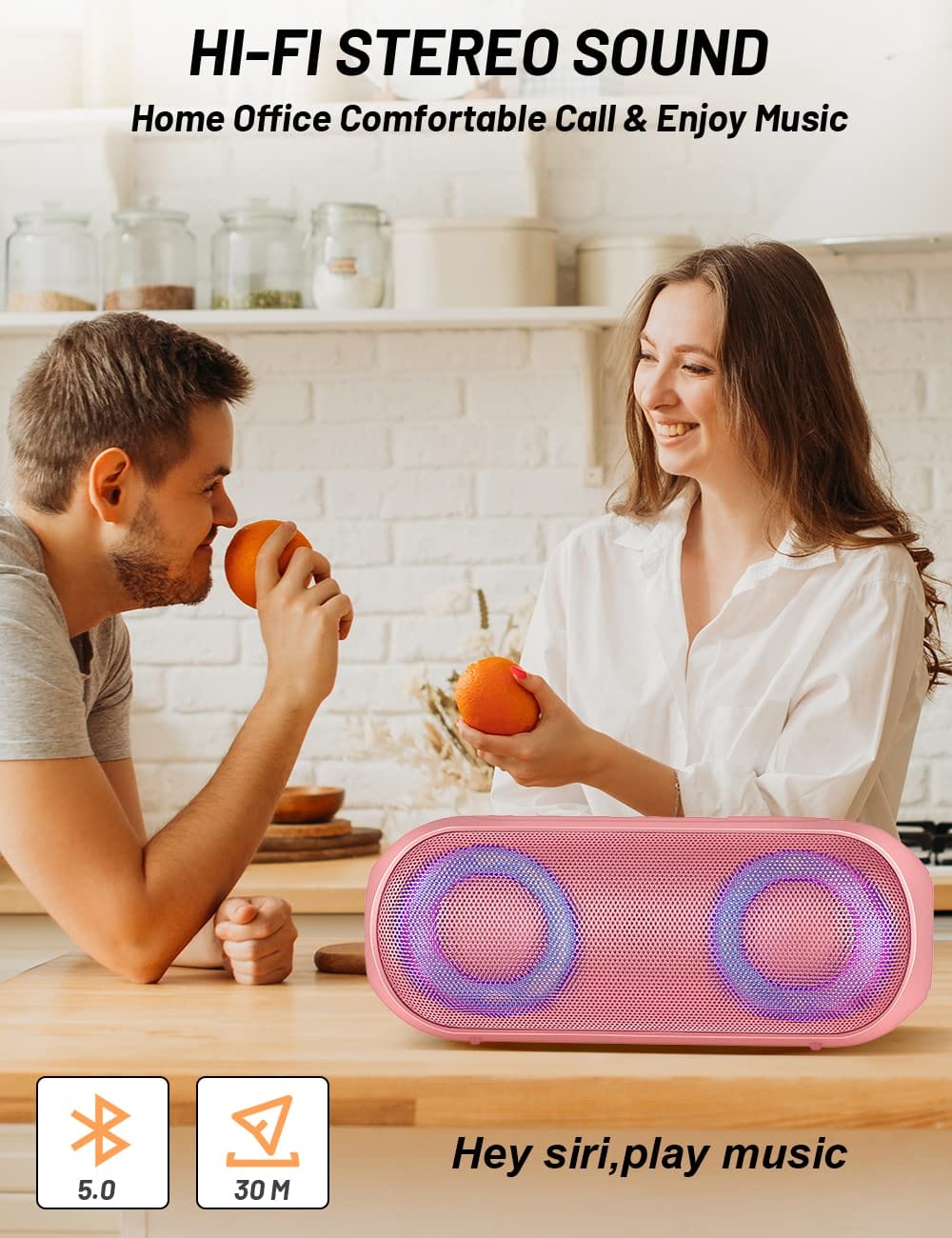 Altavoces Bluetooth con luz, Bluetooth inalámbrico portátil de 30 W (rango de 100 pies), sonido estéreo fuerte, altavoces de ducha impermeables IPX7, luces rítmicas multicolores RGB, tiempo de reproducción de 1000 minutos para interiores y exteriores 